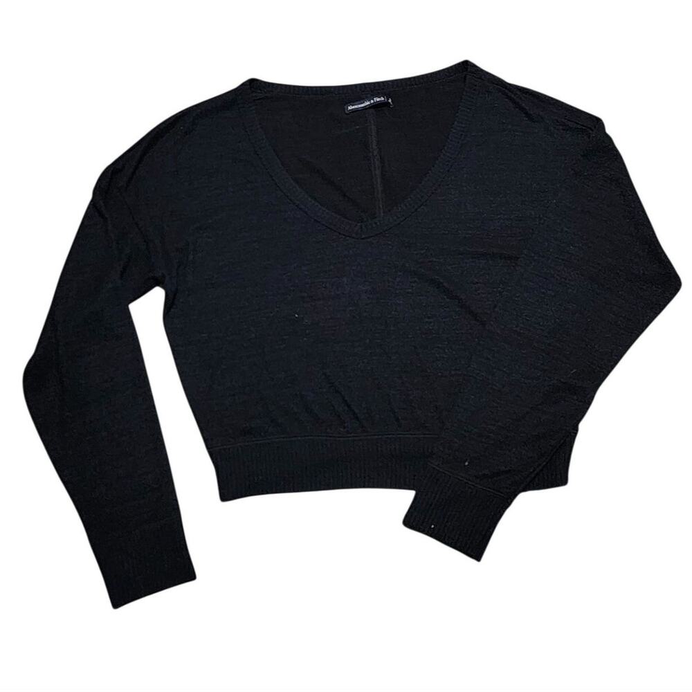 Abercrombie Fitch V Neck Cropped Pullover Sweater Women's Long Sleeve Small Blue